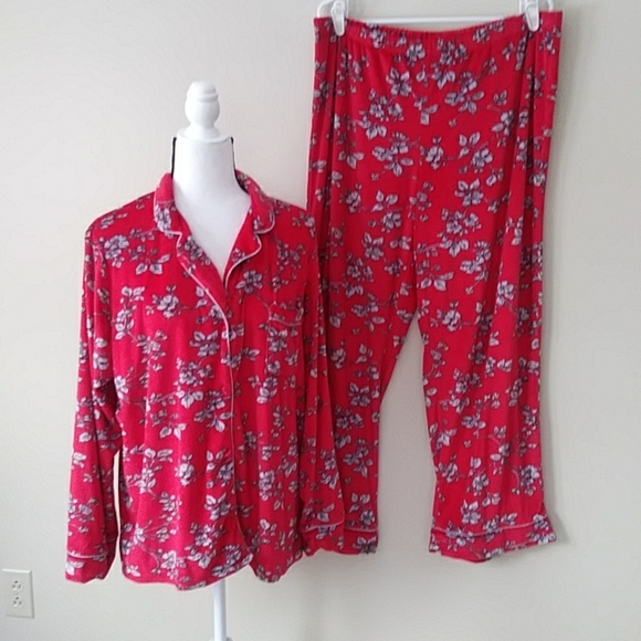 Secret Treasures Floral Velvet Velour Pajama Set XL Red 16-18 - Picture 1 of 16